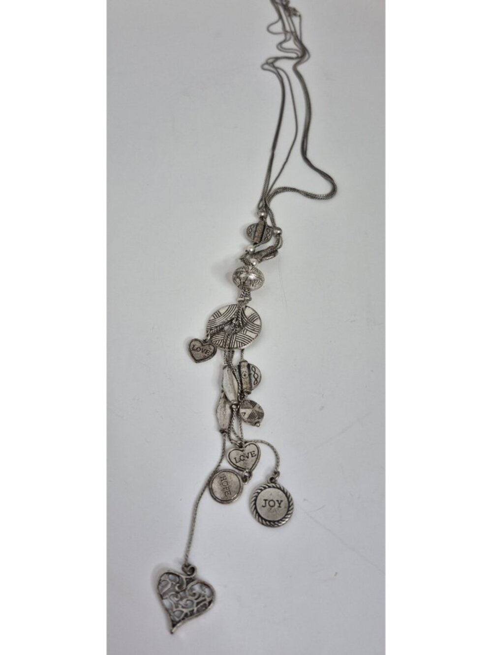 Lia Sophia Signed Silver Tone Metal Love Hope Joy Heart Charms Pendants Necklace